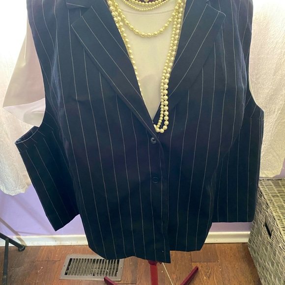 H&M Buttoned Pinstriped Vest with Collar - Picture 1 of 5